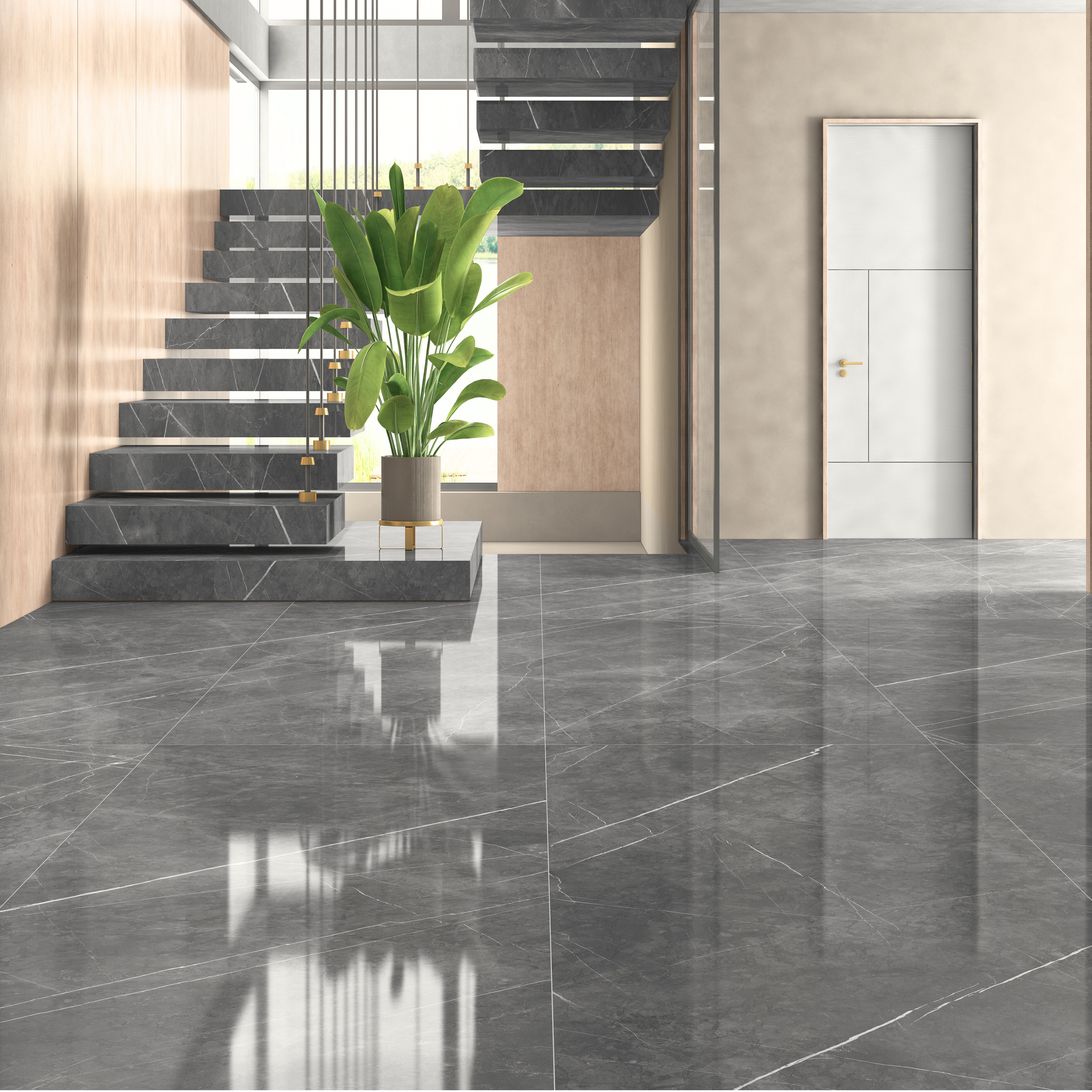 Pietra Nero 120x278cm glossy porcelain tile. Elegant black slab with stone-inspired detailing, 09mm thick, ideal for luxury walls and floors.