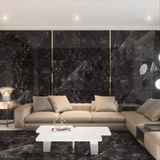 Portoro Argento 80x160cm high glossy porcelain tile, 09mm thick with black marble look and silver veining. Luxurious and durable for stylish interiors.