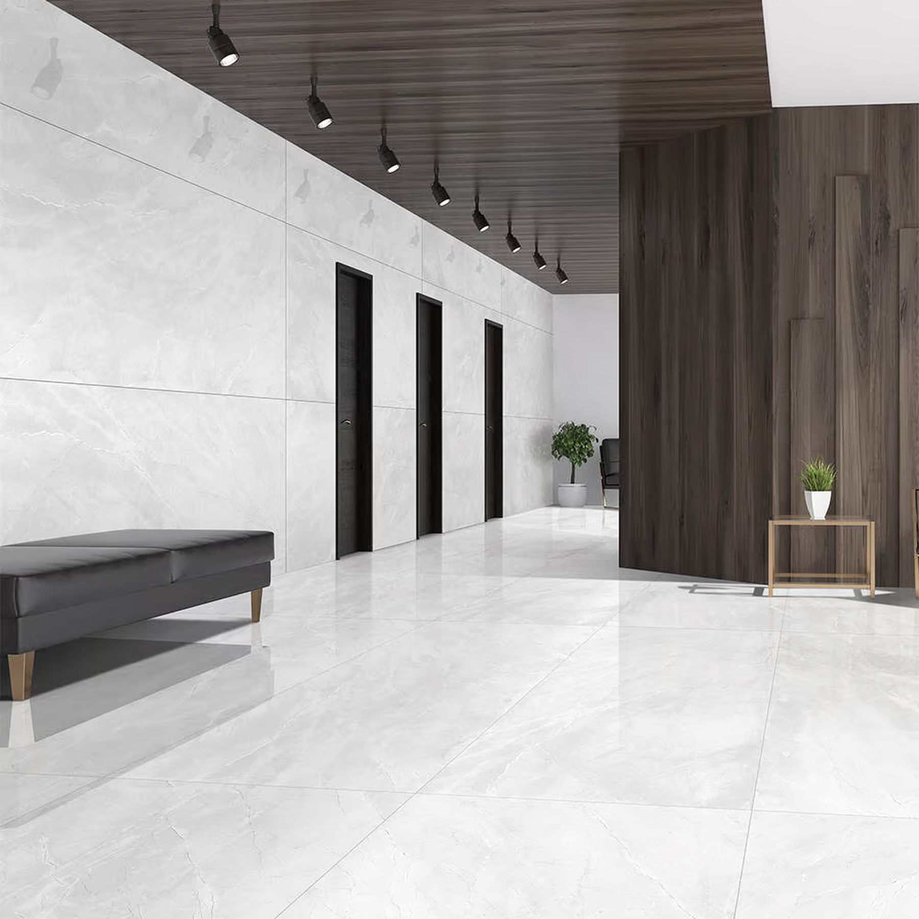 BRECCIA BIANCO – 120x120cm glossy porcelain tile with white Breccia marble design. A large format tile perfect for sleek, modern interiors.