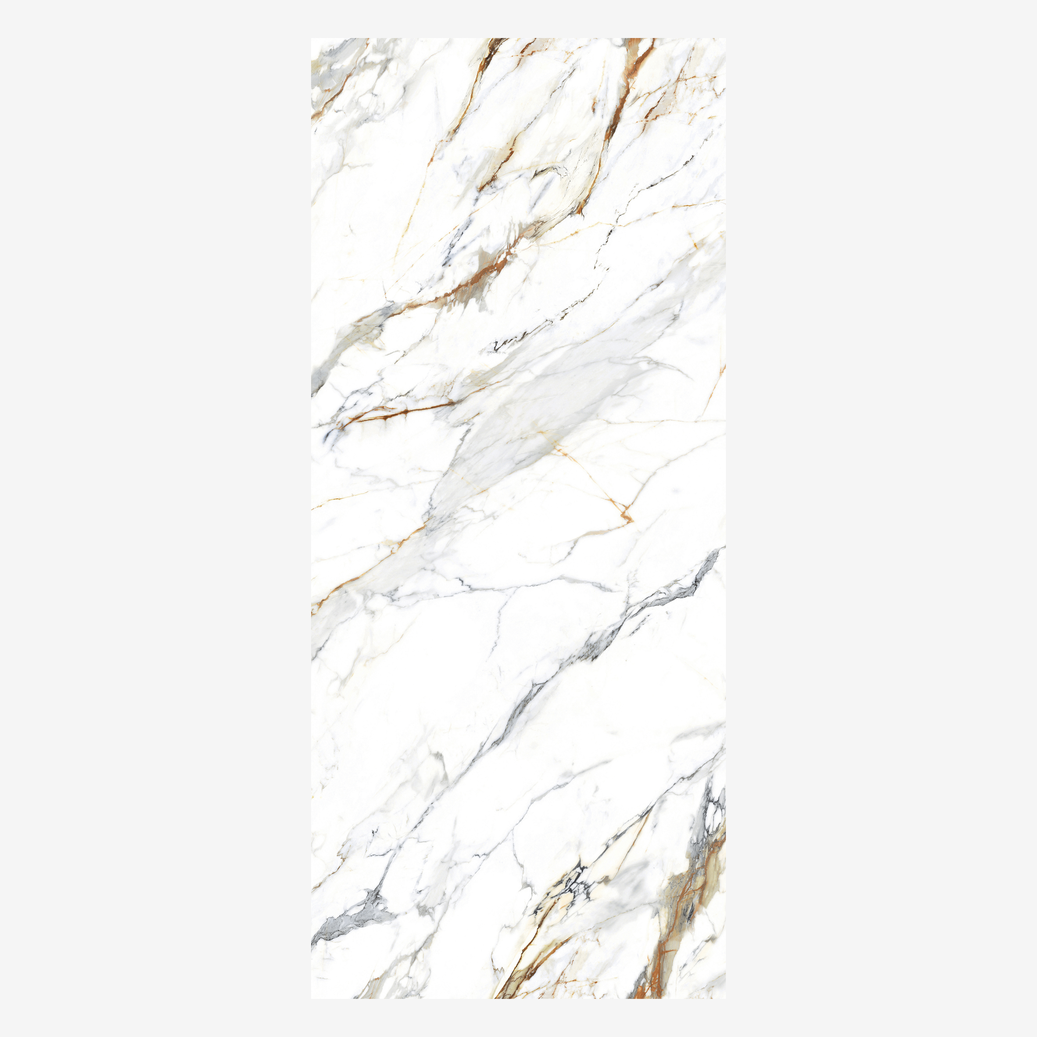 CALACUTTA BRONZO 120x278cm glossy finish marble look tile with elegant veining. A refined large format tile for luxury interiors.