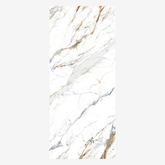 CALACUTTA BRONZO 120x278cm glossy finish marble look tile with elegant veining. A refined large format tile for luxury interiors.