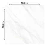 CALCATTA AURORA – 120x120cm glossy porcelain tile with premium Calacatta marble design. Large format tile for elegant, modern interiors.