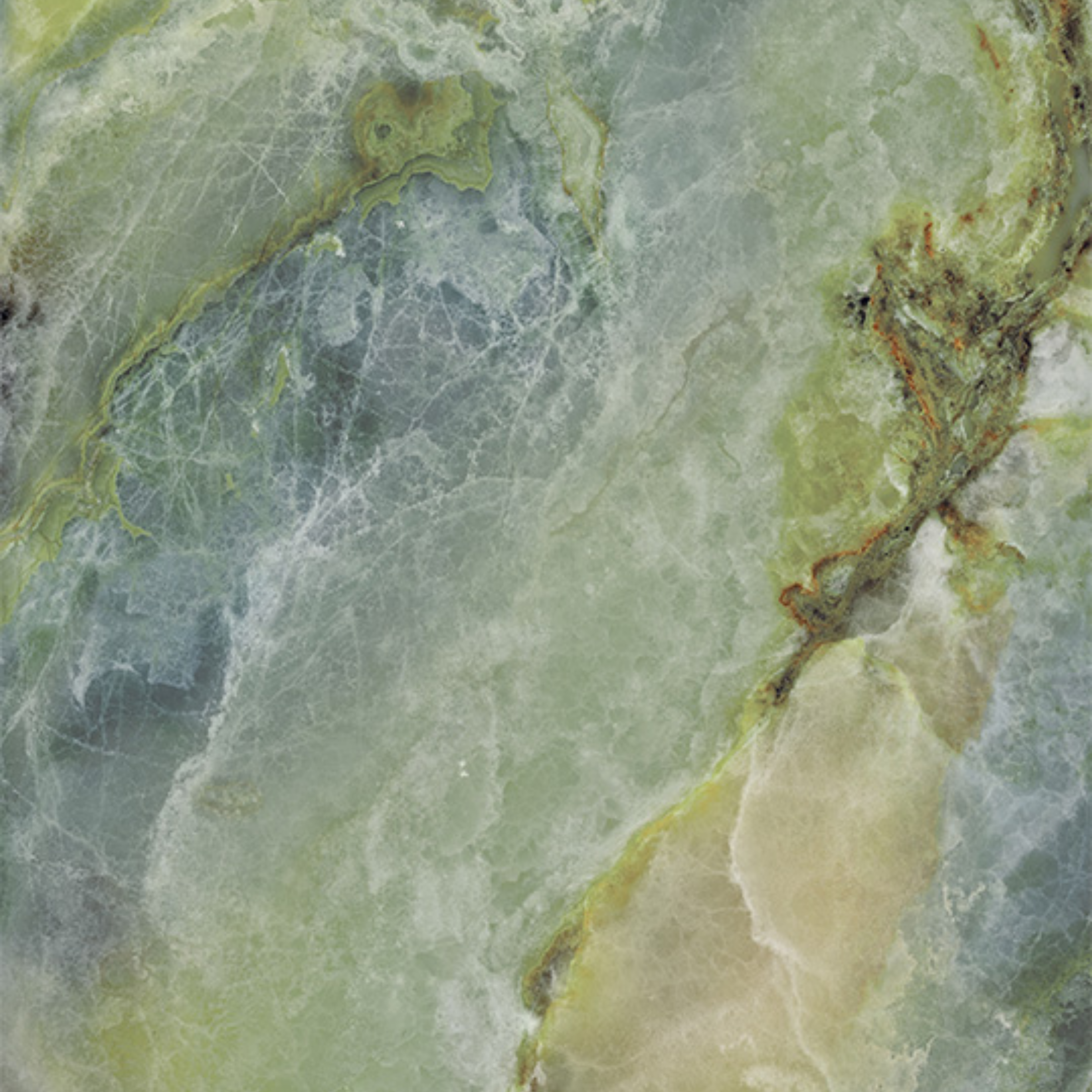 IRISH GREEN 120x278cm book match marble look tile in glossy finish. A bold large format tile for luxurious and modern interiors.