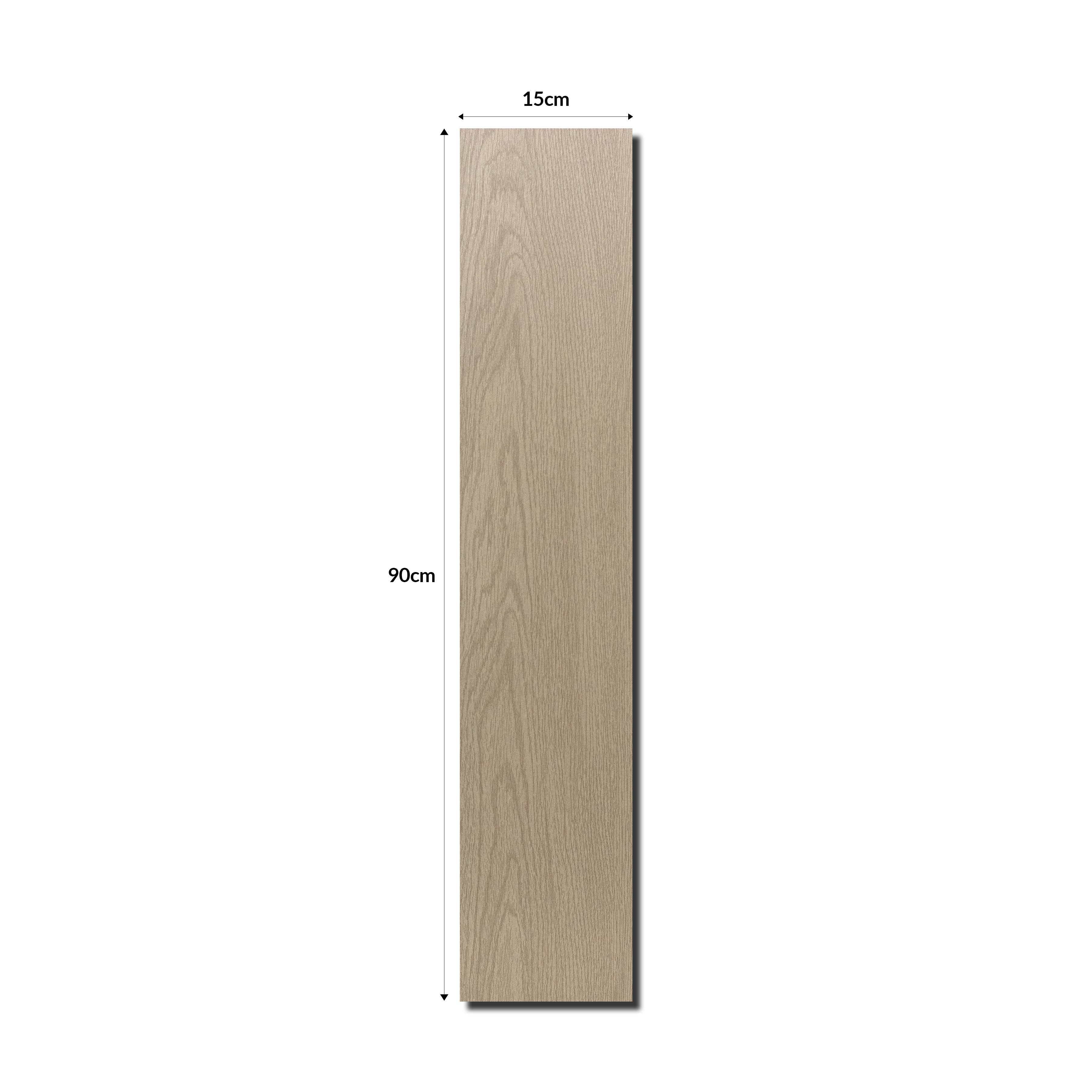 Light Elm 15x90cm porcelain slab with a wood-look finish. Durable, elegant, and low-maintenance—perfect for flooring and modern interiors.