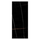 Nero Saint Laurent 120x278cm high glossy porcelain tile. Black marble look with golden veining, 09mm slab, sleek luxury finish for premium interiors.
