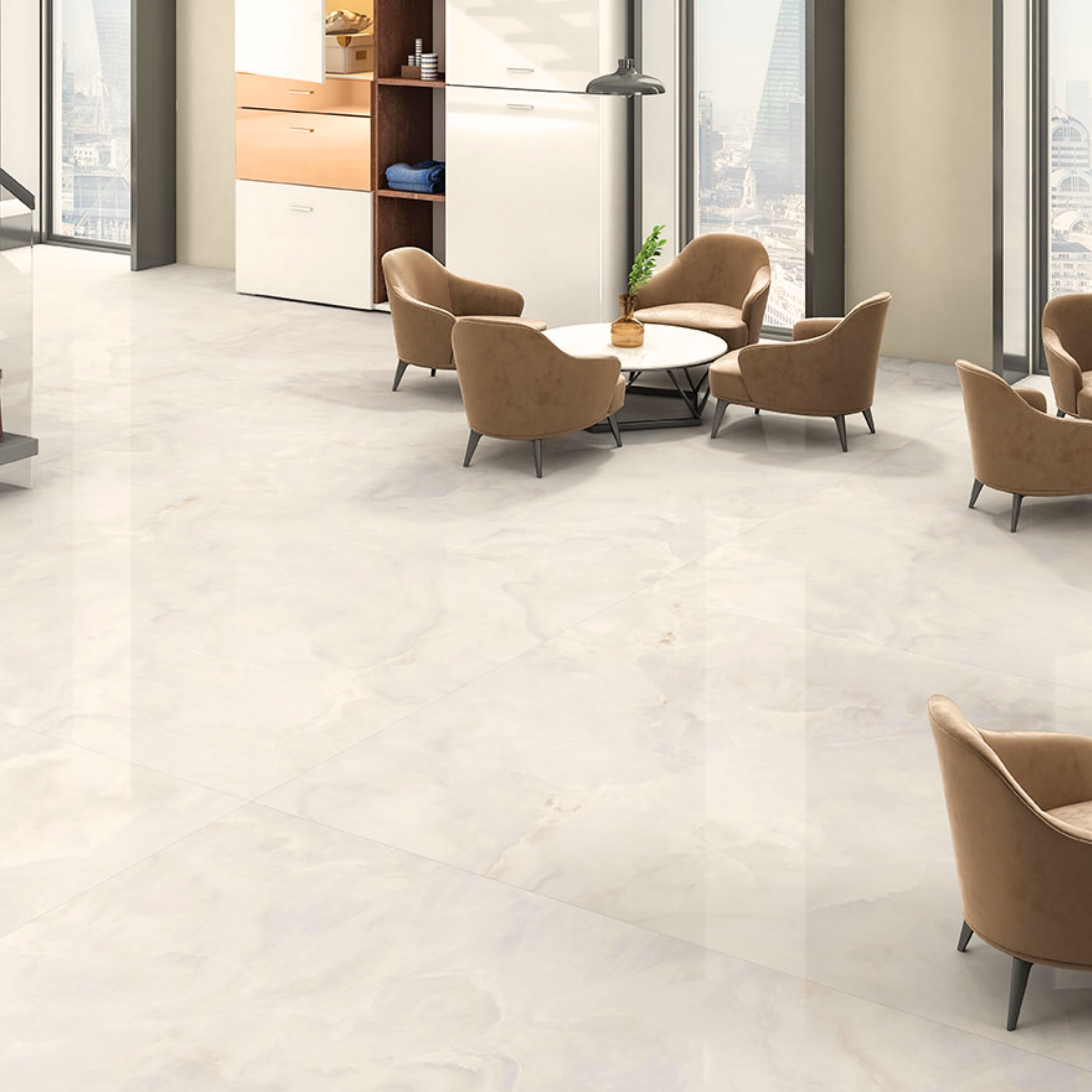Onyx Rose Gold glossy porcelain tile 120x280cm. Elegant rose-gold tones with onyx design, 09mm thick, perfect for luxury walls and interiors.