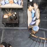 Pietra Grey 120x240cm glossy tile with subtle veining and sleek finish. A timeless stone-inspired design for luxury modern interiors.