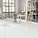 Robinson White 80x160cm glossy porcelain tile with soft white veining. Durable 09mm thickness, perfect for bright and elegant modern interiors.