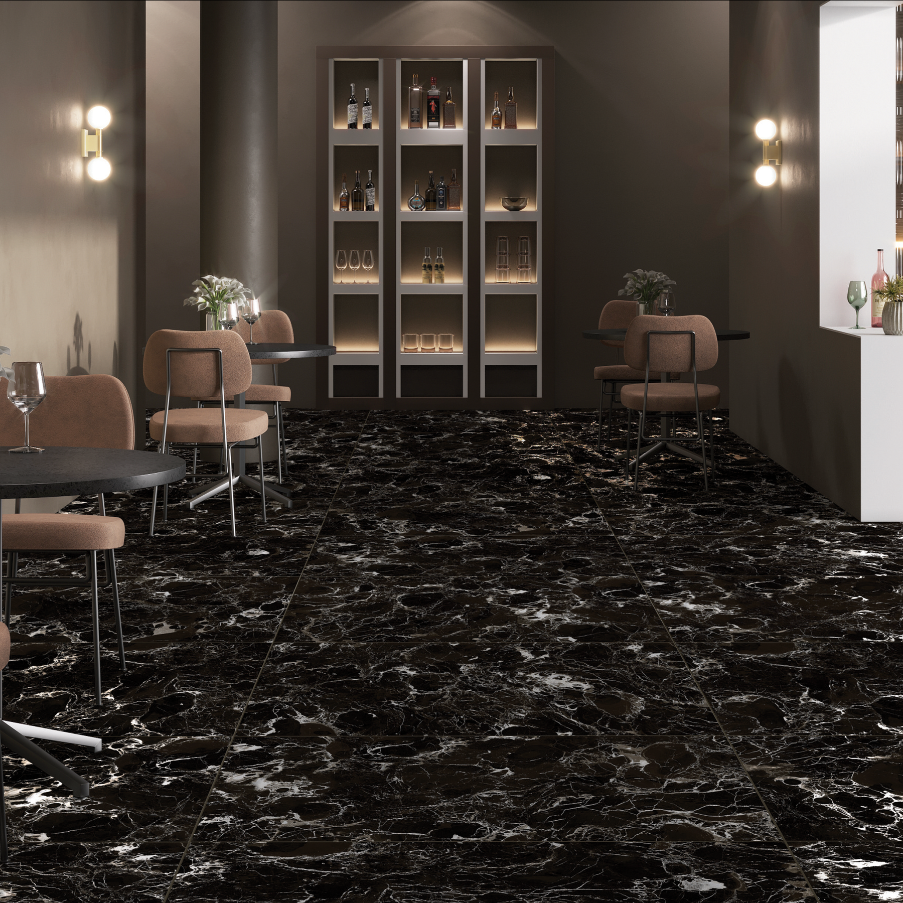 Shop DINO BLACK porcelain tile 600x1200mm with 9MM thickness and glitter on matt finish. Durable large format tile perfect for elegant, shimmer-enhanced floors and walls.