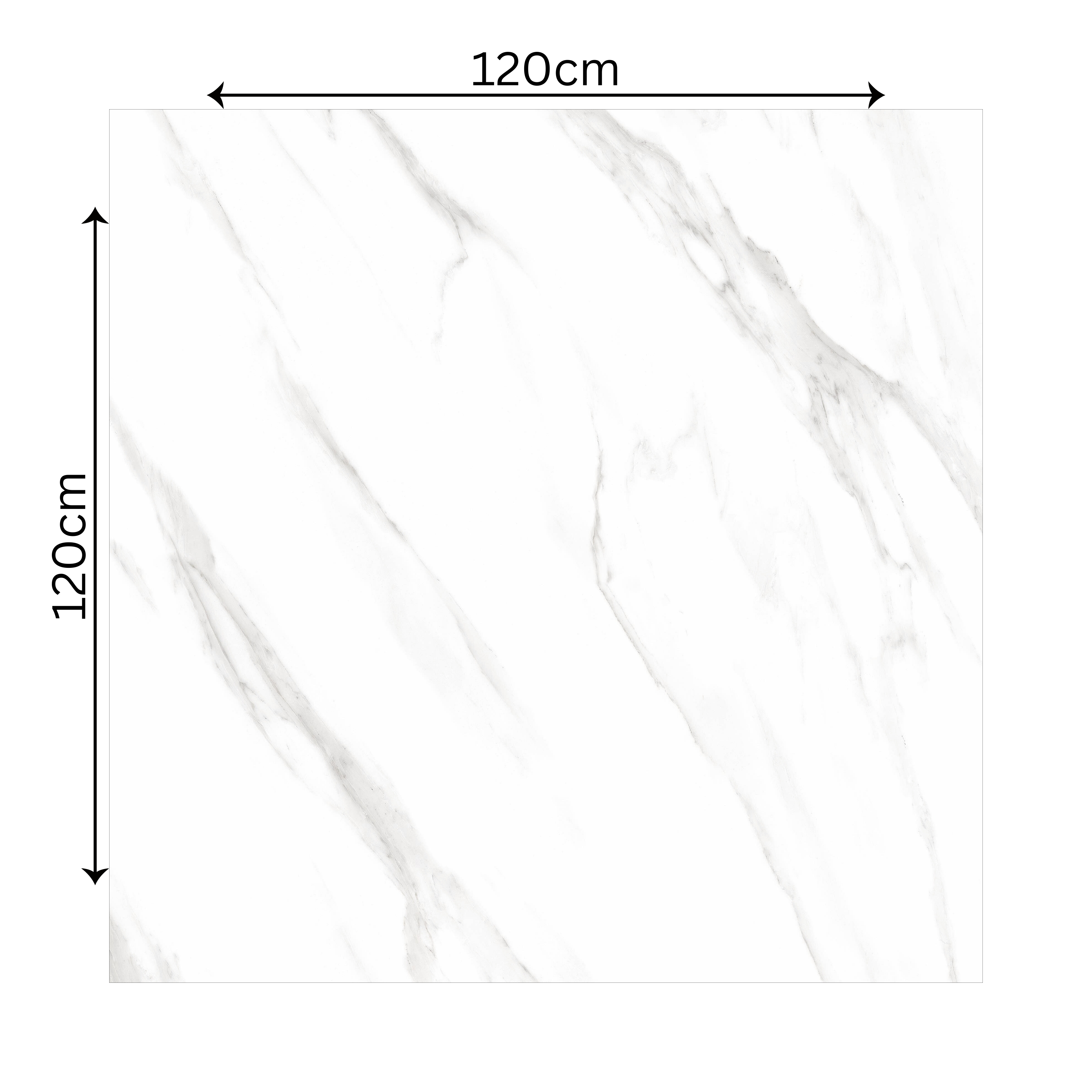 Shop STATUARIO ANGEL large format porcelain tiles (120x120cm) with a 9MM glossy finish and premium white marble effect. Durable, scratch-resistant, and easy to install. Perfect for luxurious interiors.