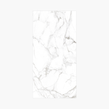 Statuario Marble 120x240cm glossy tile with bold grey veining on white. Perfect for walls and floors, adding timeless elegance to modern interiors.