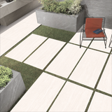 Travino Silver 60x120cm porcelain tile, 20mm thick with R11 rough matt finish. Durable silver stone-look tile, ideal for outdoor and high-traffic areas.