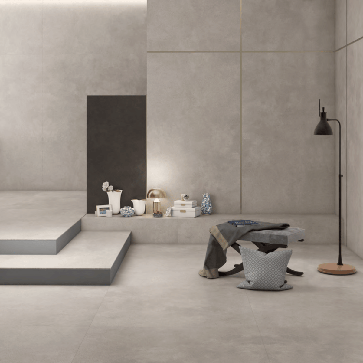 Azure Smoke 120x240cm matt porcelain tile in smokey grey. Strong 09mm format, seamless matt finish, ideal for walls and floors