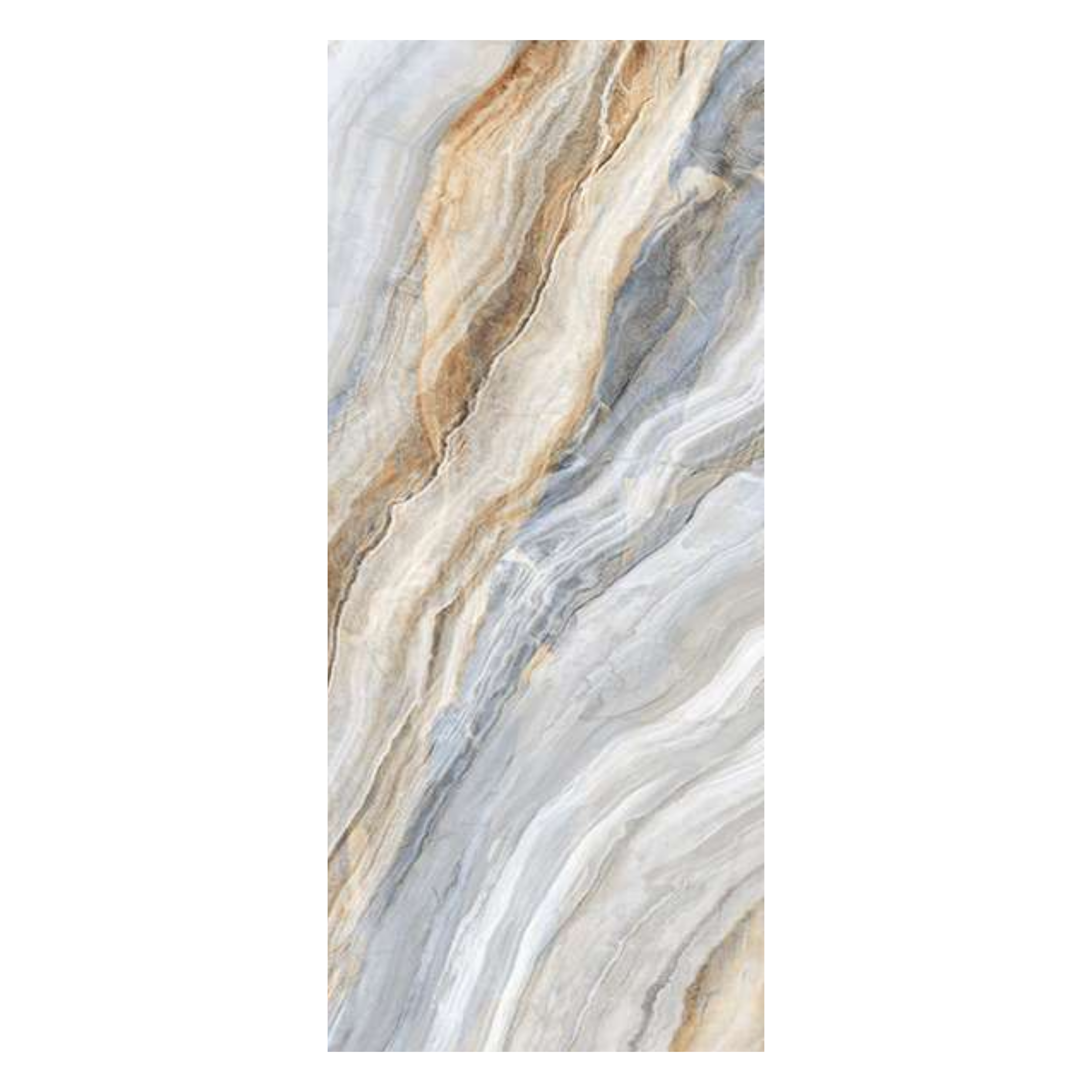 Bethany Blue 120x278cm book-match glossy porcelain tile. Deep blue marble look with natural veining, 09mm durable porcelain for bold interiors.