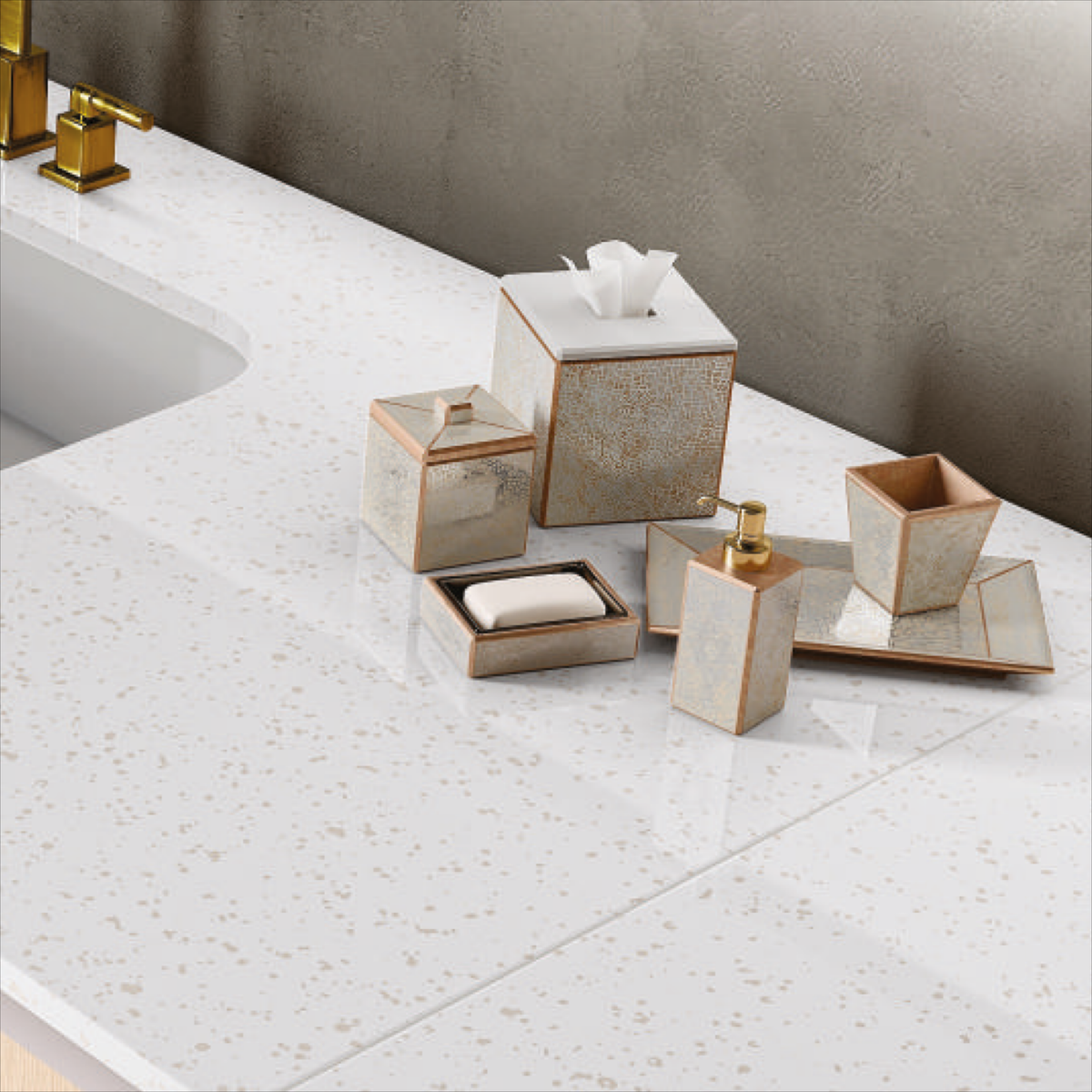 Brighten interiors with elegant stone look tiles featuring a sleek polished finish. Perfect for airy, modern spaces with large format tiles.