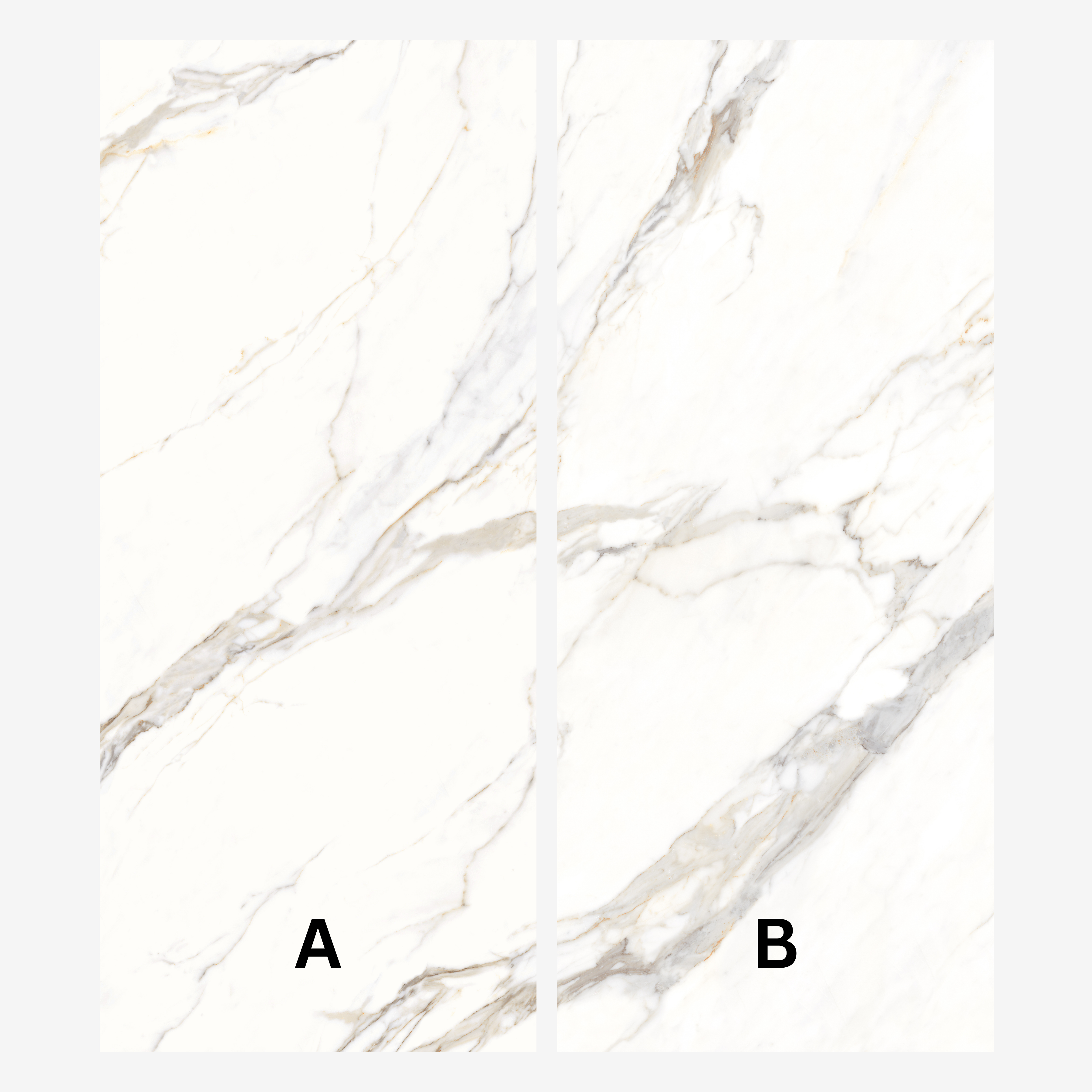 CALACUTTA EXTRA 120x278cm marble look tile in glossy finish with refined veining. A premium large format tile for elegant interiors.