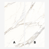 CALACUTTA EXTRA 120x278cm marble look tile in glossy finish with refined veining. A premium large format tile for elegant interiors.