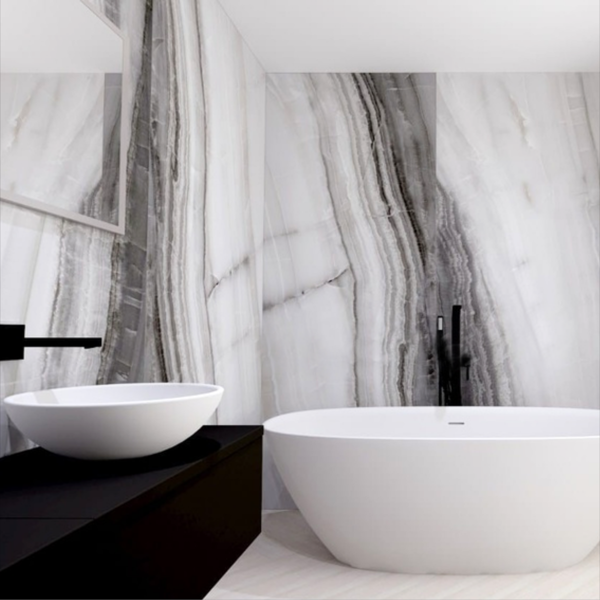 Graphite Onyx 120x240cm glossy tile with bold dark veining and premium onyx design. Ideal for feature walls, luxury floors, and modern interiors.