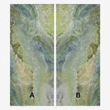 IRISH GREEN 120x278cm book match marble look tile in glossy finish. A bold large format tile for luxurious and modern interiors.