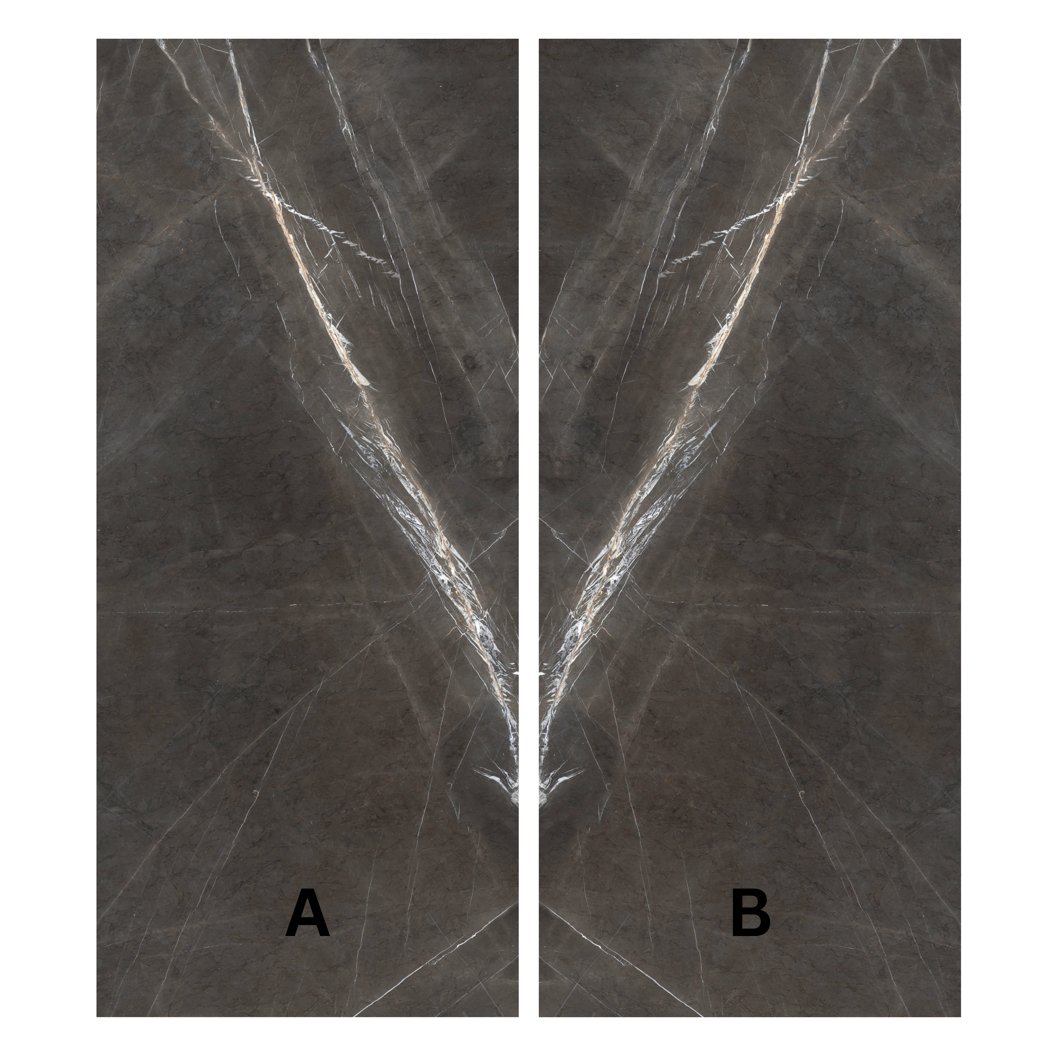  Marquina Grey book-match glossy porcelain tile 120x280cm. Striking white veining on grey with 09mm thickness, ideal for luxury interiors.
