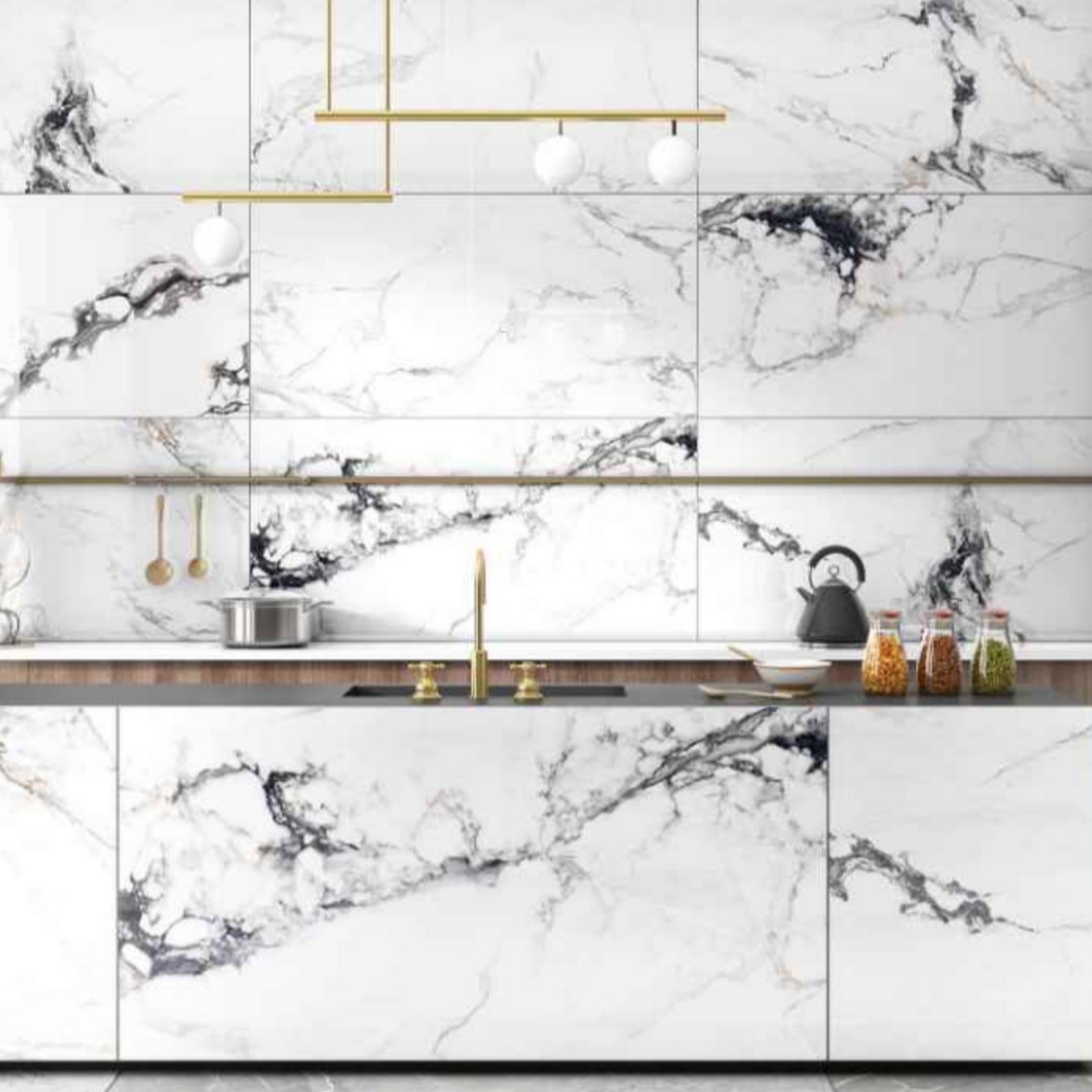 NERO PICASSO 120x278cm dark marble look tile with artistic veining and a luxurious glossy finish. A premium large format tile for sophisticated interiors.
