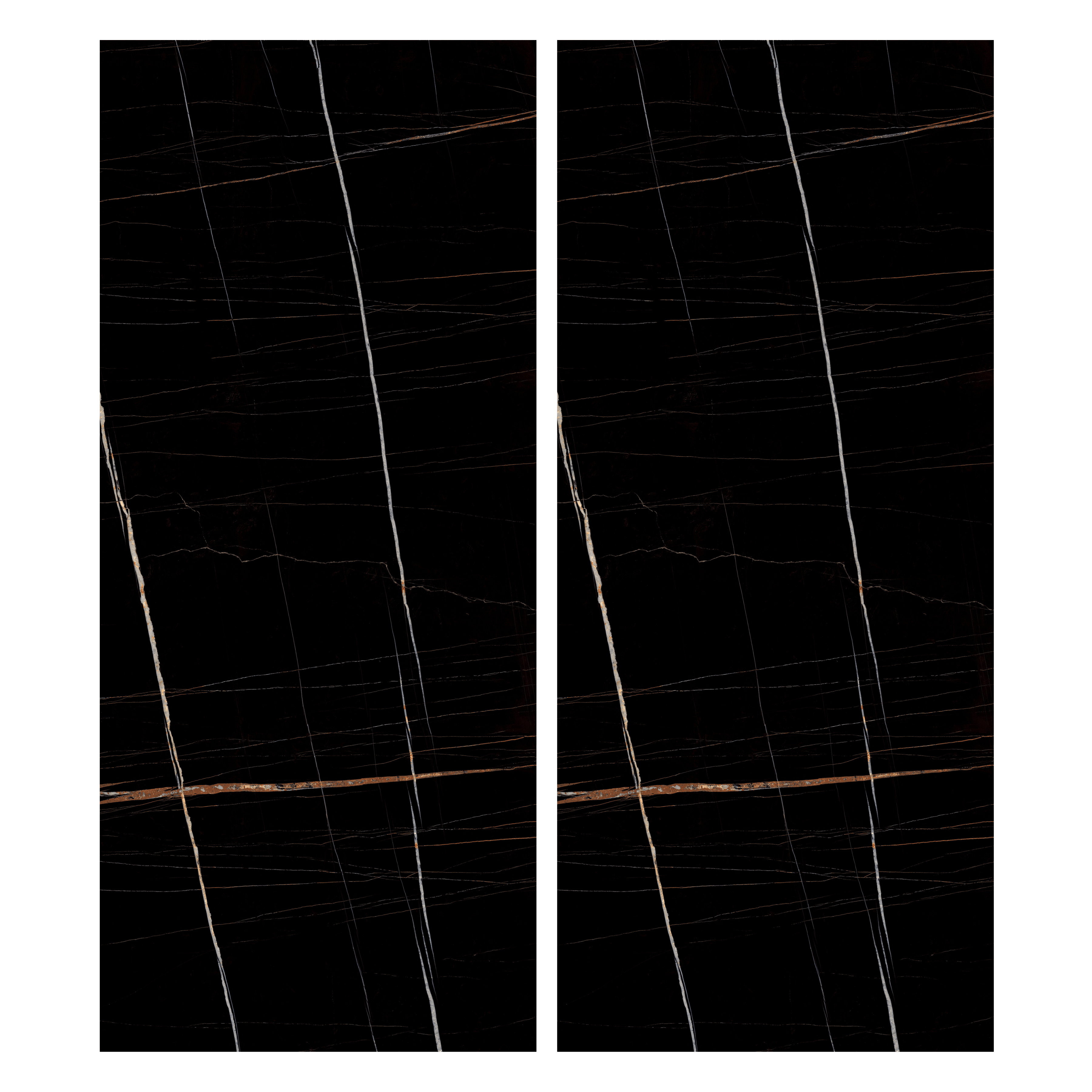 Nero Saint Laurent 120x278cm high glossy porcelain tile. Black marble look with golden veining, 09mm slab, sleek luxury finish for premium interiors.