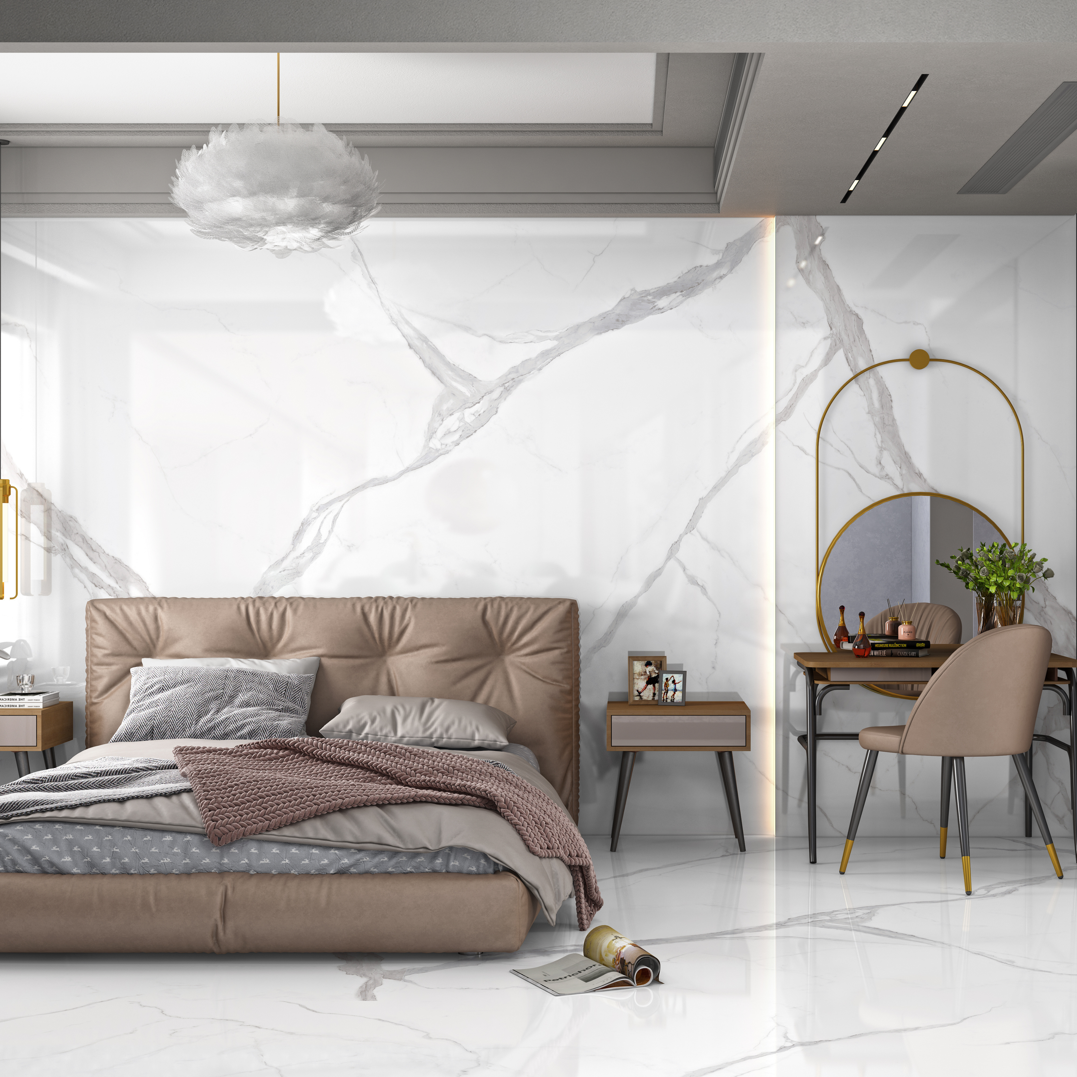 

REGATO WHITE 120x278cm marble look tile with soft veining and a radiant glossy finish. A refined large format tile for modern interiors.