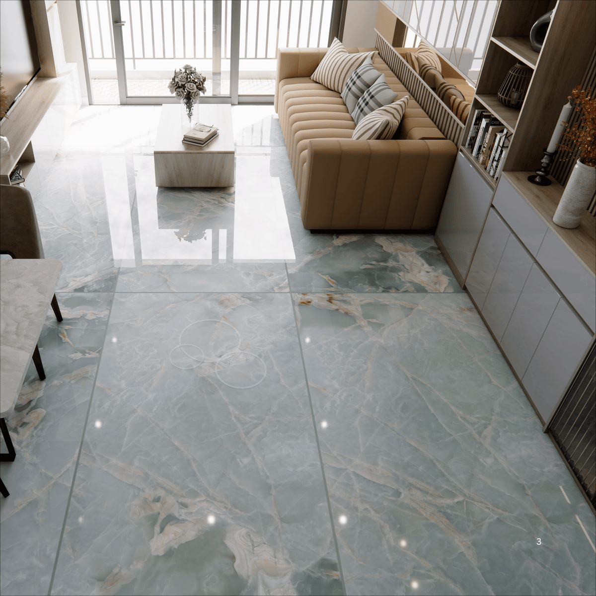 Bluette Onyx Aqua 120x240cm 09mm – Glossy Tile