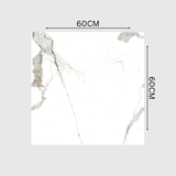 STATUARIO LITHIC 60x60cm Glossy Porcelain Tile – 09MM Bold White Marble Look