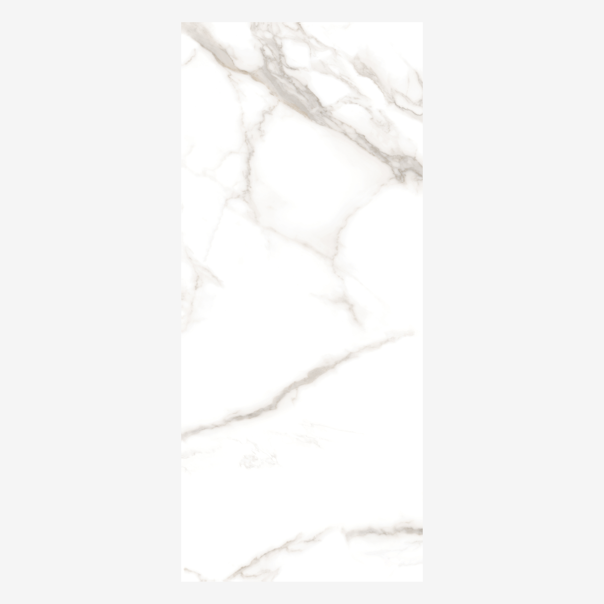Statuario Venetian glossy porcelain tile 120x280cm. Classic white with bold grey veins, 09mm thick, perfect for luxury walls and modern interiors.